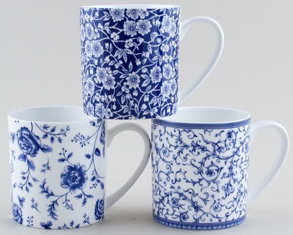 Mugs set of 3 Arabesque, Blue Calico & Rose Chintz